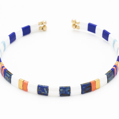 Blue / White / Orange Tila Bead Bracelet